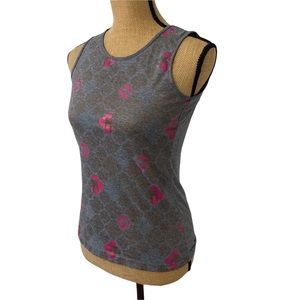 Bombay Paisley Women’s Tank Top Grey With Elephants Size S Golden Print.